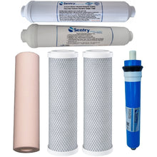 Load image into Gallery viewer, Sentry reverse osmosis RO filter pack negative potential alkaline and antibacterial silver infused carbon block filters.