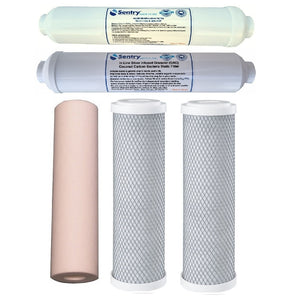 Sentry reverse osmosis filter pack mineralising and antibacterial silver infused granular GAC filters.