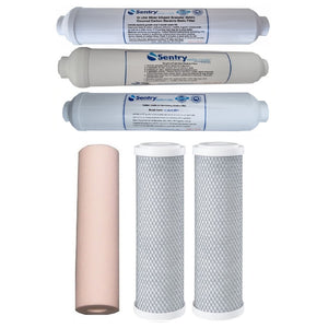Sentry reverse osmosis RO filter pack carbon calcite, negative potential alkaline and antibacterial silver infused carbon block filters stage 7
