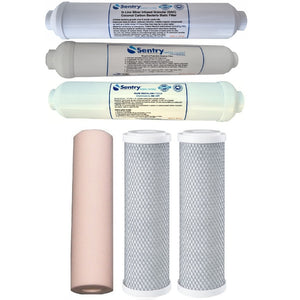 Sentry reverse osmosis RO filter pack in-line mineralising, negative potential alkaline and antibacterial silver infused carbon block filters stage 7