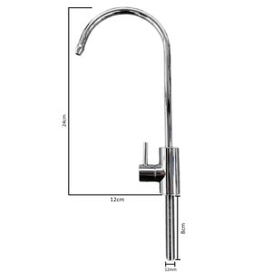 Faucet modern standard chrome water filter RO small drinking tap dimensions. 24cm height. 12cm width. 