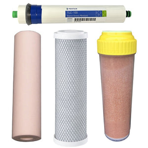 Sentry Water Filters Reverse Osmosis RO PRO DJ-5 Standard volume pre-filters with 100TLC Pentek Pentair  membrane and resin cartridge