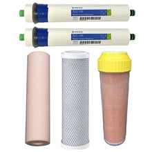 Load image into Gallery viewer, Sentry Water Filters Reverse Osmosis RO PRO DJ-5 Standard volume pre-filters with two 100TLC Pentek Pentair membrane and resin cartridge