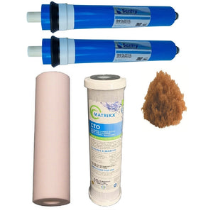 Sentry Water Filters Reverse Osmosis RO PRO DJ-5 high volume pre-filters with two 50gpd membranes and two resin refills. Cartridge not included