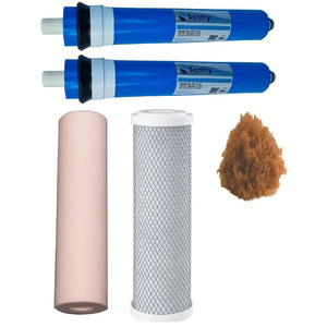 Sentry Water Filters Reverse Osmosis RO PRO DJ-5 standard volume pre-filters with two 50gpd membranes and one resin refill. Cartridge not included