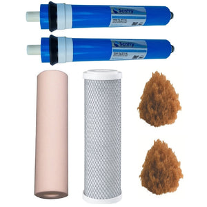 Sentry Water Filters Reverse Osmosis RO PRO DJ-5 standard volume pre-filters with two 50gpd membranes and two resin refills. Cartridge not included