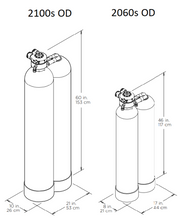 Load image into Gallery viewer, 2100s OD and 2060s OD tank dimensions (height x width x depth (cm)). 153x53x26 and 117x44x21 respectively.