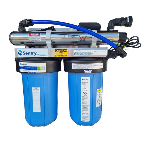 Small home tank water UV steriliser system with Pentek / Pentair housings