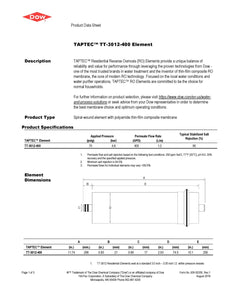 Dow Taptec 400 GPD REverse Osmosis Membrane Product Data Sheet Page 1