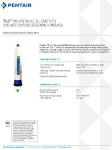 Pentek Pentair RO reverse osmosis membrane 100gpd 100tlc information sheet