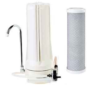 White counter top single dispenser with carbon block filter